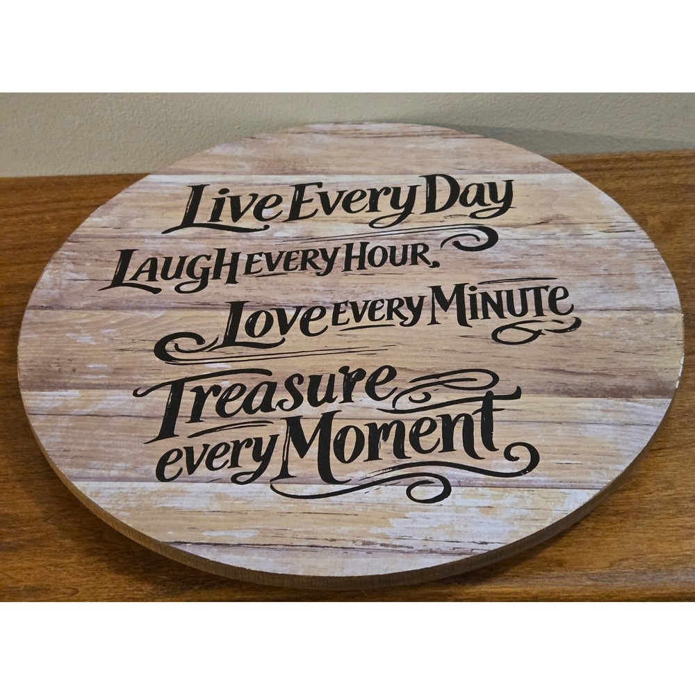 Baien Wooden Lazy Susan Live Laugh Love Treasure Round Rotating Turntable Decor